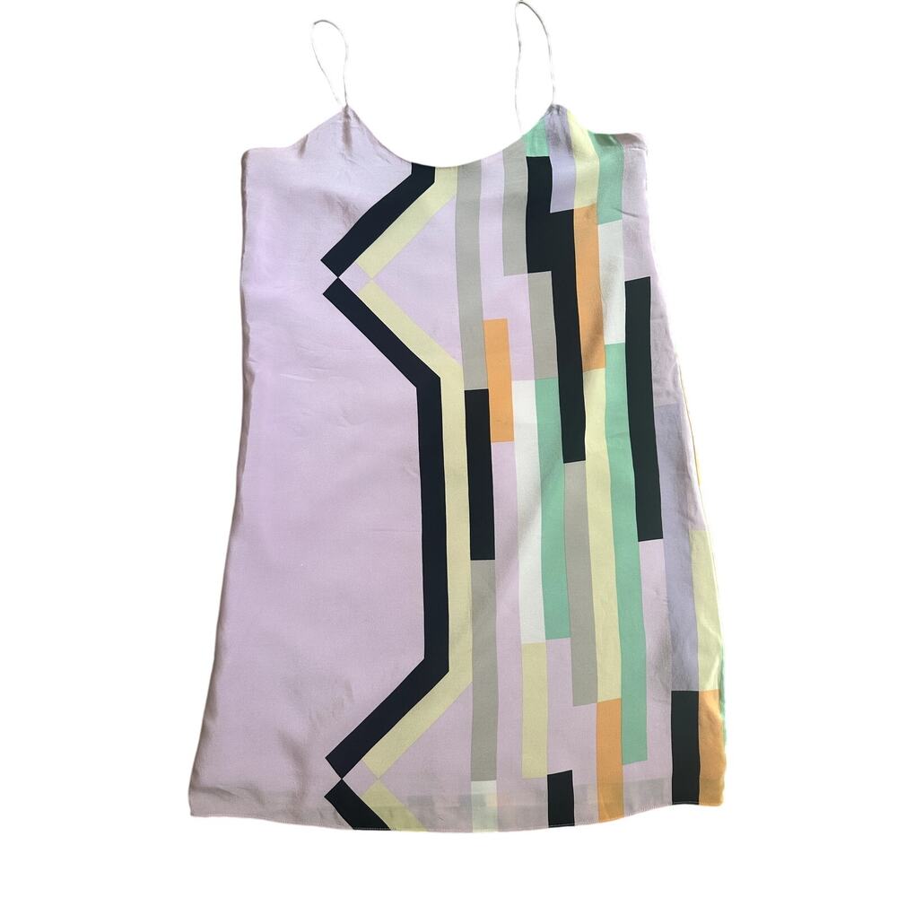 Tibi Arizona Print Abstract 100% Silk Slip Mini Dress, Size 0
